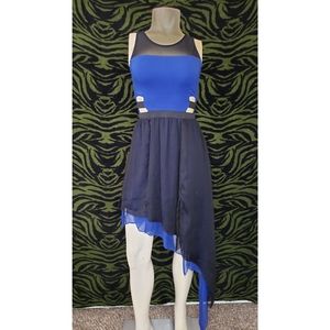 Blue & black asymmetrical cage dress